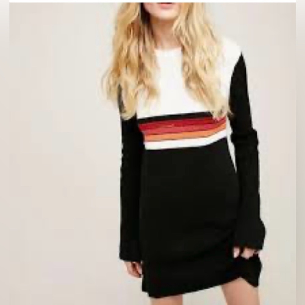 Free People Black and White Long Sleeve Dress with Stripes size M